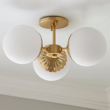 Modern Gold 3-Light Glass Globe Semi-Flush Mount Light